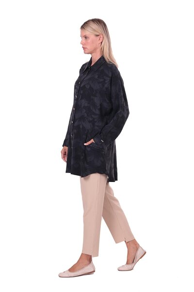 Invee İNVEE 7109 Çiçek Desenli Gömlek - Siyah