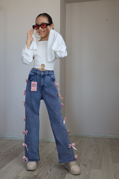 Malika Golden Kız Çocuk Kurdeleli Kot Pantolon