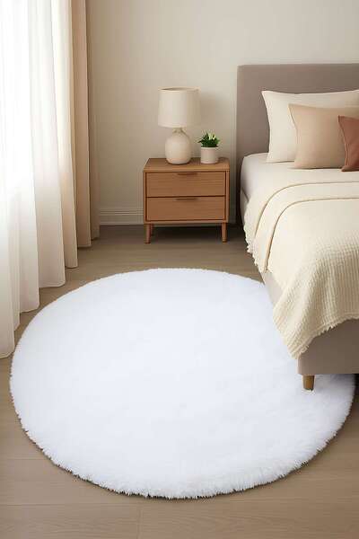 Valery Home Vl Daire Comfort Overloksuz Beyaz Peluş Halı