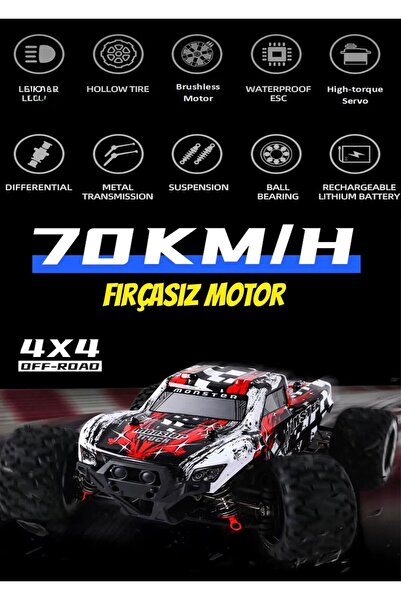 scntoys Uzaktan Kumandalı 70 Km/Hız Yapan RC Araba SUV 4X4 Full İç Metal Kasa...