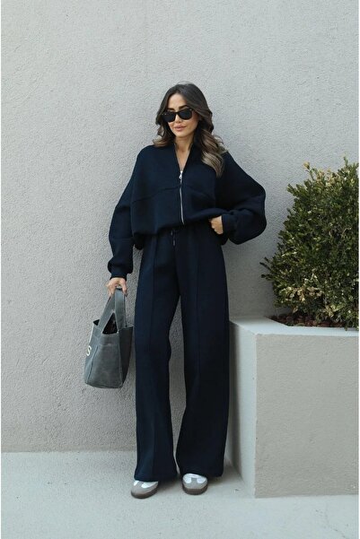 BARLİZ Жіночий зимовий 3-нитковий оверсайз-бомбер-куртка, спортивний костюм