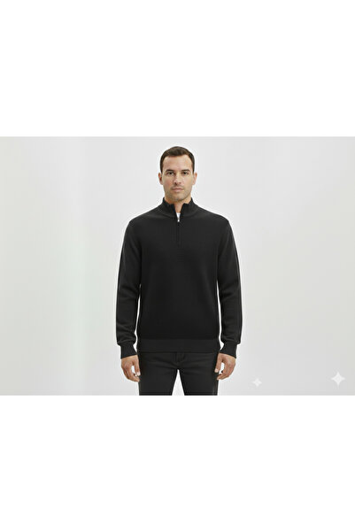 venüsdijital Half Fishbone Collar Zippered Honeycomb Textured Knitwear Sweater