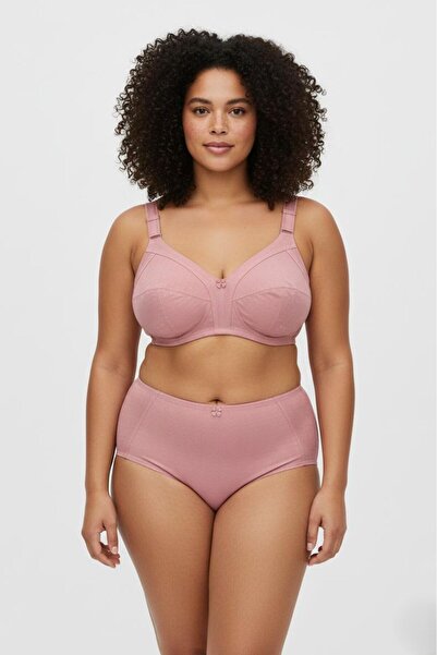 enmodaiçgiyim Powder Pink Plus Size Wire Free Non-Padded Patterned Shaping / ...