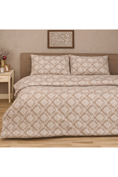 Gön Ev Tekstili طقم غطاء لحاف مزدوج منقوش 100% قطن 200x220 مع ملاءة مطاطية