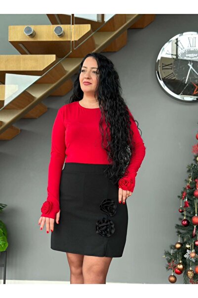 Vio Moda Büyük Beden Gül Broşlu Şort Etek