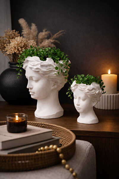 MN TİCARET Helen -Büyük Boy ve Orta Boy- 2li Büst/Saksılık Dekor Seti