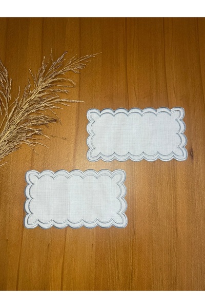 Smiling Home 2 Pieces Linen Silver Color Double Wave Cloud Pattern Tray Cover
