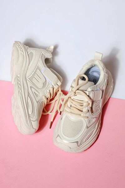 Zaira Μπεζ παιδικά πάνινα παπούτσια από οικολογικό δέρμα Geo #21144 - 36