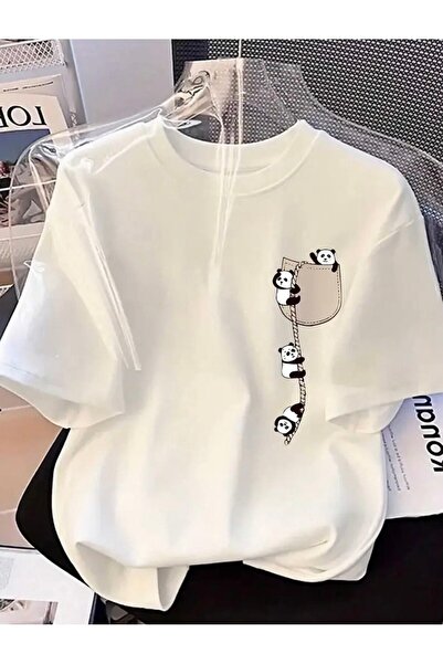 Oceanwear تي شيرت نسائي من Panda مطبوع برقبة دائرية وأكمام قصيرة