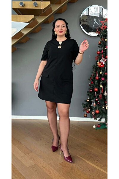 Vio Moda Büyük Beden Denis Dress with Gold Buttons