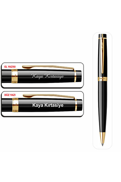 Scrikss İsminize Özel 38 Siyah Altın Tükenmez Kalem & Versatil Kalem Seti