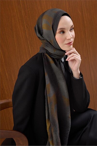 Silk Home Viscose Mayda Shawl Acid-Anthracite Wave Patterned Tok Duruşlu 190X70