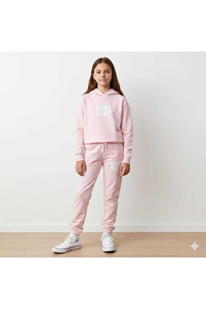 ALYAKİDS Girls' Pink Tracksuit Set Soft Fabric Comfortable Fit 5-16 Years