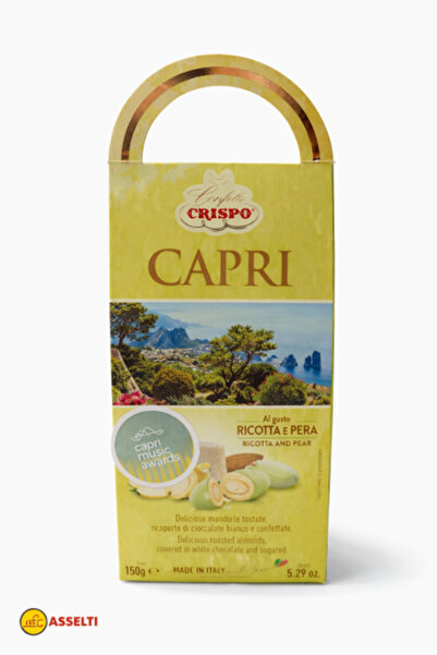 Crispo Confetti Capri Ricotta și Pară – Migdale prăjite în ciocolată albă, 150 g