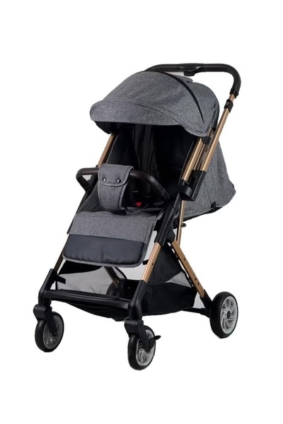 BabyCara Gold Frame Baby Stroller | Reversible, Wide Canopy, High Seat, Large Basket, Easy Fold