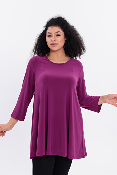 HELVEYS Şık ve Rahat Klasik Tarz Bisiklet Yaka Uzun Kollu Esnek Likralı Sendy Büyük Beden Bluz 5010