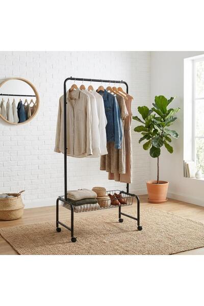 Palma homez رف ملابس معدني متحرك مع رف شبكي – 67×41×168 سم – أسود