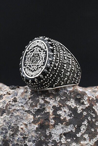 Prestige Hz. Süleyman Mührü - Ayetel Kürsi Yazlı Oniks Taşlı 925 Ayar Gümüş E...