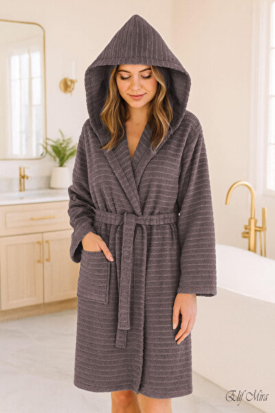 Elif Mira Halat de baie din bumbac cu glugă pentru bărbați/femei |   Silvia cu opțiuni de mărime mare