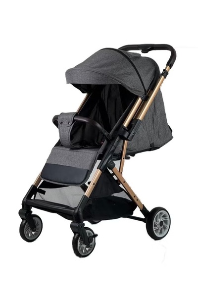 BabyCara Gold Frame Baby Stroller | Reversible, Wide Canopy, High Seat, Large Basket, Easy Fold