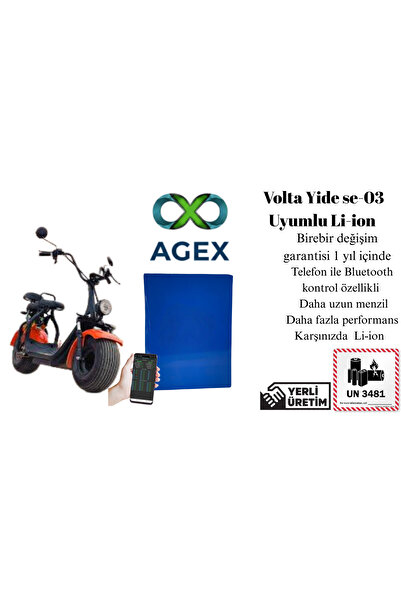 agex enerji Volta Yide SE-03 60 Volt 30 Amper Smart Bluetooth Özellikli Lityu...