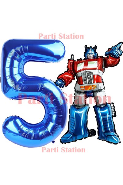 Parti Station Transformers Optimus Prime 5 Yaş Doğum Günü Balon Seti Folyo Ra...