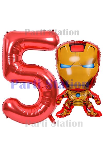 Parti Station Avengers Iron Man 5 Years Old Red Foil Number Balloon Set