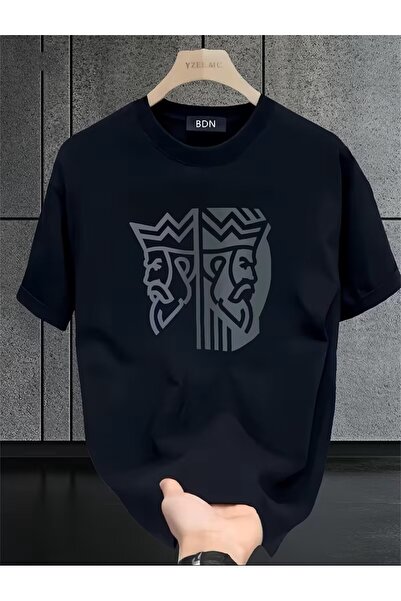 LELVANİ تي شيرت بنمط طباعة التاج الهندسي