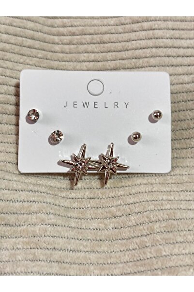 bijoux uniques أقراط نسائية بسيطة من بولار ستار مكونة من 3 أزواج