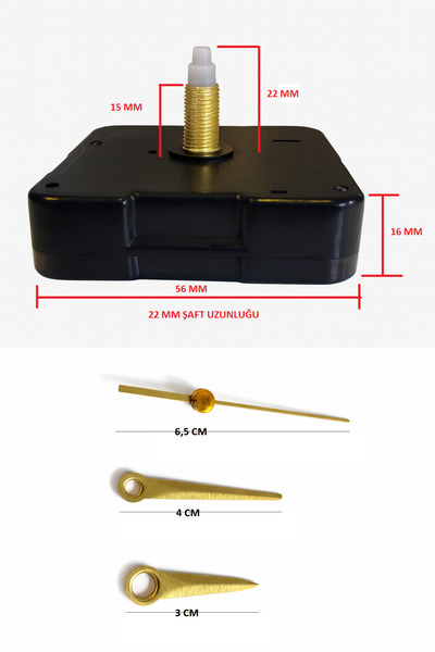EXİZ TİCARET Askısız 22 mm Akar Sessiz Duvar Saati Mekanizması -Metal akrep-y...