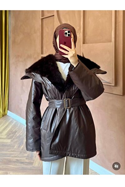 MODA S&S BZLİNE Fur Collar Belted Coat