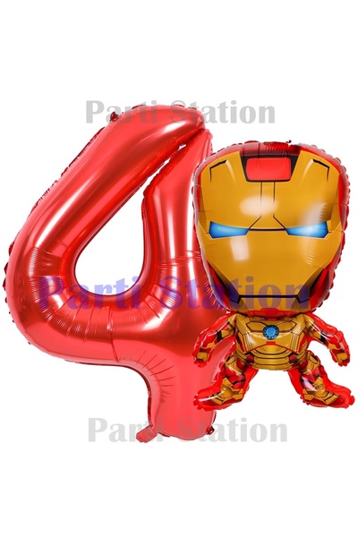 Parti Station Avengers Iron Man 4 Years Old Red Foil Number Balloon Set