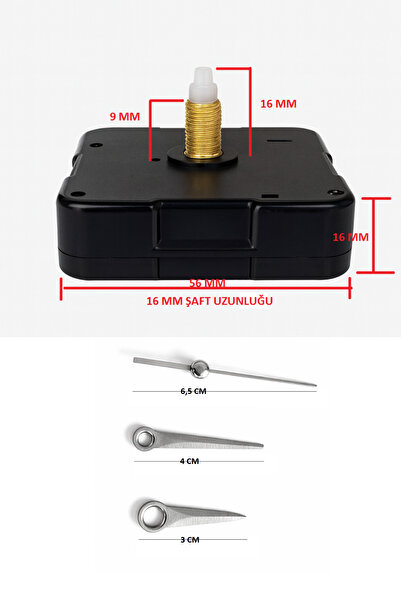 EXİZ TİCARET Askısız 16 mm Akar Sessiz Duvar Saati Mekanizması -Metal akrep-y...