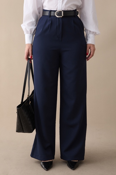 InStyle High Waist Pleated Navy Blue Palazzo Pants