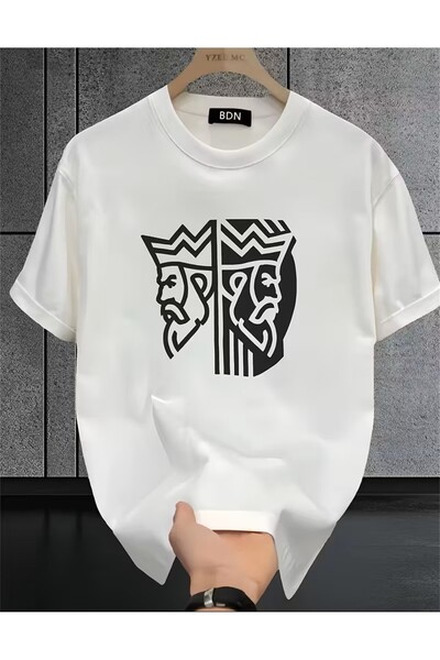 LELVANİ تي شيرت بنمط طباعة التاج الهندسي