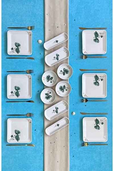 Erbaşlar Lüks Zümrüt Rölyefli 14 Parça 6 Kişilik Kahvaltı Takımı, Seti