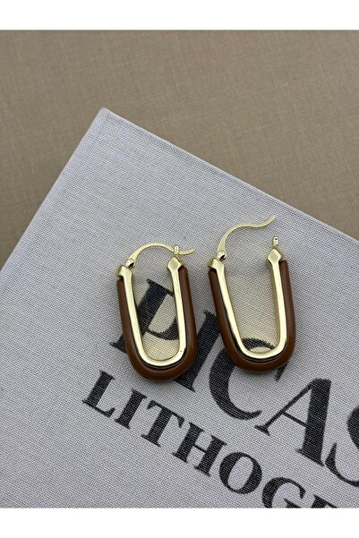 Hedef Bijuteri أقراط بتصميم من الراتنج العظمي البني على شكل حرف U