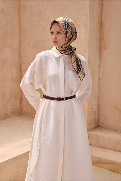 Belli Bej Klasik Desen %100 Twill İpek Eşarp 4122 - 83
