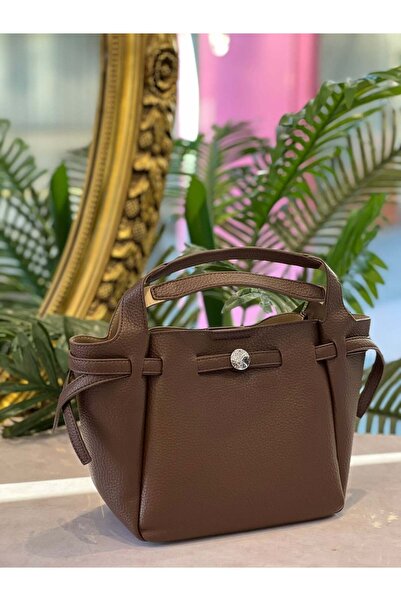 KRISTE BELL - DÜĞME DETAYLI KAHVERENGİ DERİ ÇANTA