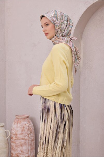 Belli Twill İpek Eşarp 4202D Şal Desen 52-Yeşil-Çok Renkli