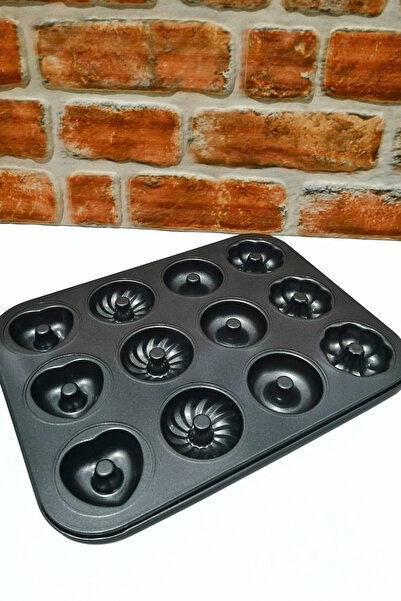 ELEGANCEV 12-Piece Patterned Teflon Muffin Cake Mold with Fireproof and Non-Stick Properties