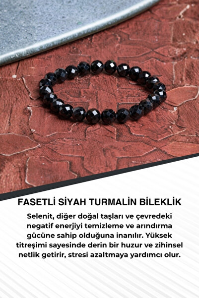 Saff Doğal Taş Fasetli Siyah Turmalin Bileklik