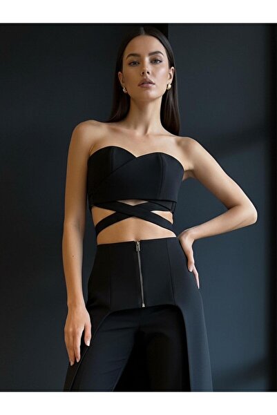 RİVUS Bağlama Detaylı Büstiyer - Siyah