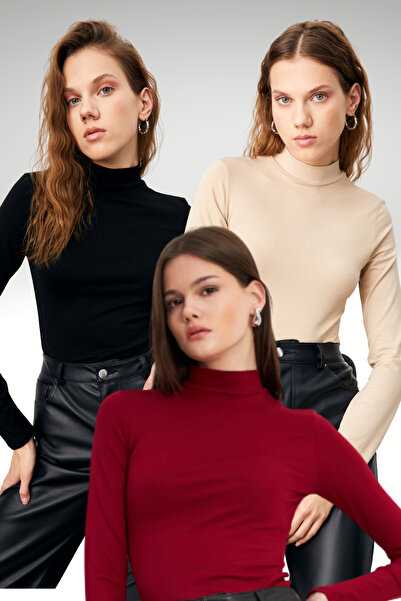 Ladima Women's Burgundy Cream Black 3-Piece Bodysuit