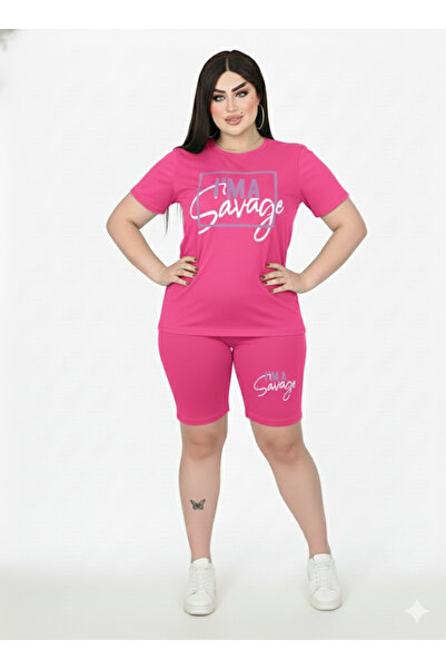 Nice Model Bold Typography Set Women Relaxed Tee Shorts Combo Cotton Weekend Leisure Coordinates