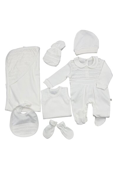Baby day White cotton baby set, 7 pieces – romper, blanket, and accessories
