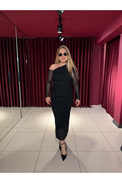 Serpirella Butik Stone Embroidered Cross Neck Tulle Dress