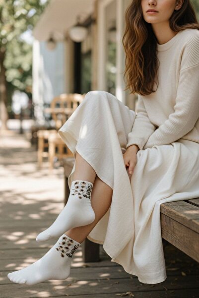 Lascaris Kadın 12’li Premium Soket Çorap Seti – Taş Detaylı Gold Leopard Love...