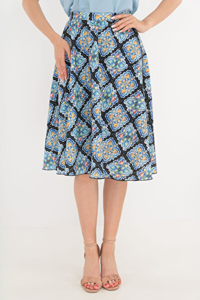 Vanessa Line RO Fusta clos neagra cu print abstract multicolor