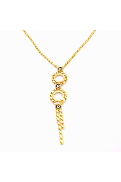 FerizZ Altın Kaplama Arpa Zincirli İki Çeyrek Çerçeveli Kolye KLY-659